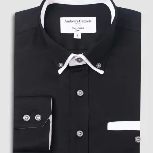 Camisa Casual popelin satin - cuello button-down  puño simple 2 botones regular negro