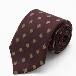 CORBATA VINO CUADROS DORADOS