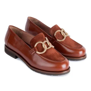 Mocasines confortables de piel con gamuza y hebilla para mujer